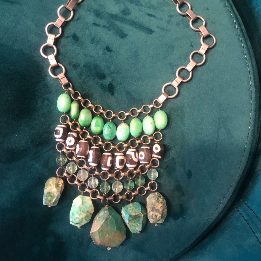 Beautiful Silver Green Stone Necklace - Large